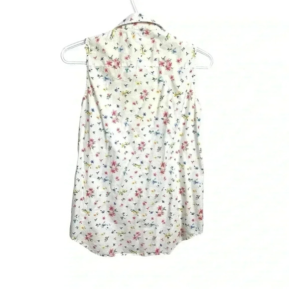 Primark 100% cotton sleeveless summer casual shirt  White w Floral - Picture 3 of 4